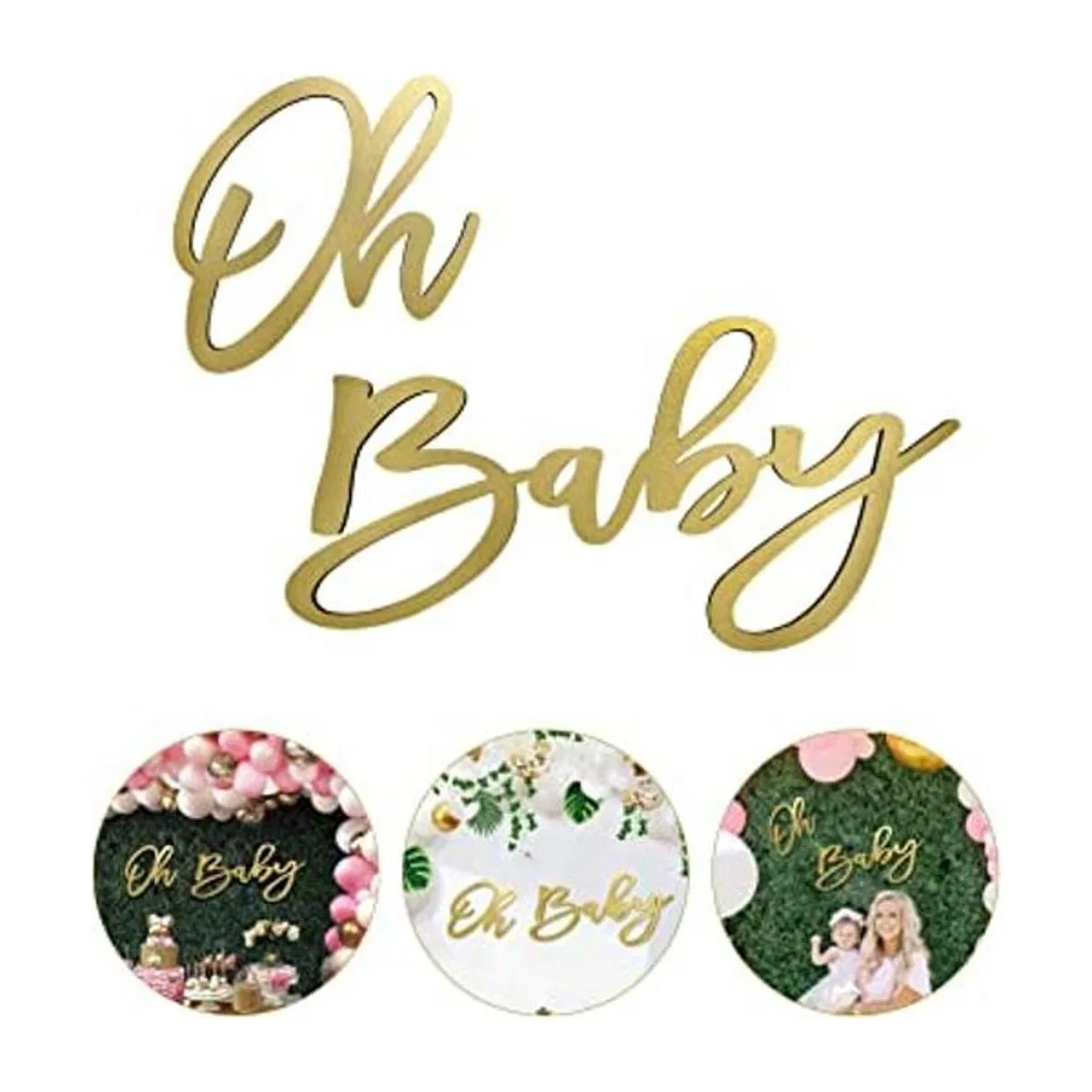 Cartel de madera para baby shower con pintura dorada_1