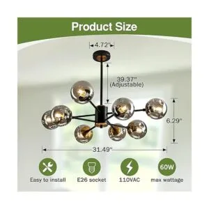 Lámpara colgante de 8 luces color negro con globos de_2