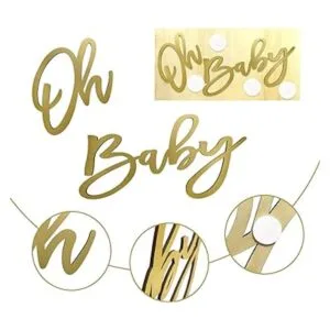 Cartel de madera para baby shower con pintura dorada_3