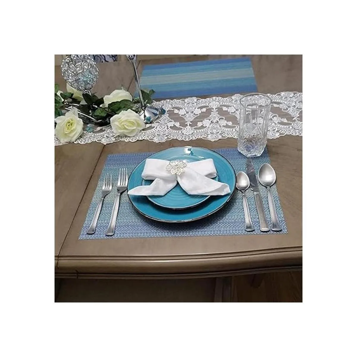 HeloHo Juego de 6 manteles individuales azules resistentes_4