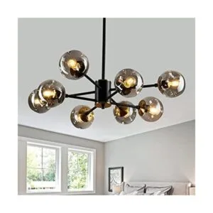 Lámpara colgante de 8 luces color negro con globos de_1