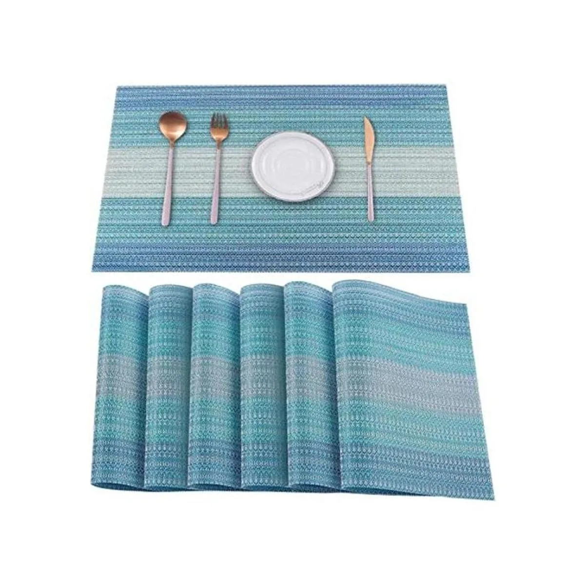 HeloHo Juego de 6 manteles individuales azules resistentes_1