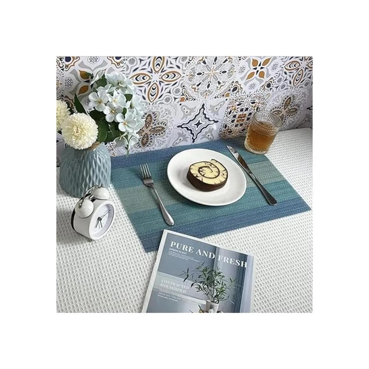 HeloHo Juego de 6 manteles individuales azules resistentes_5