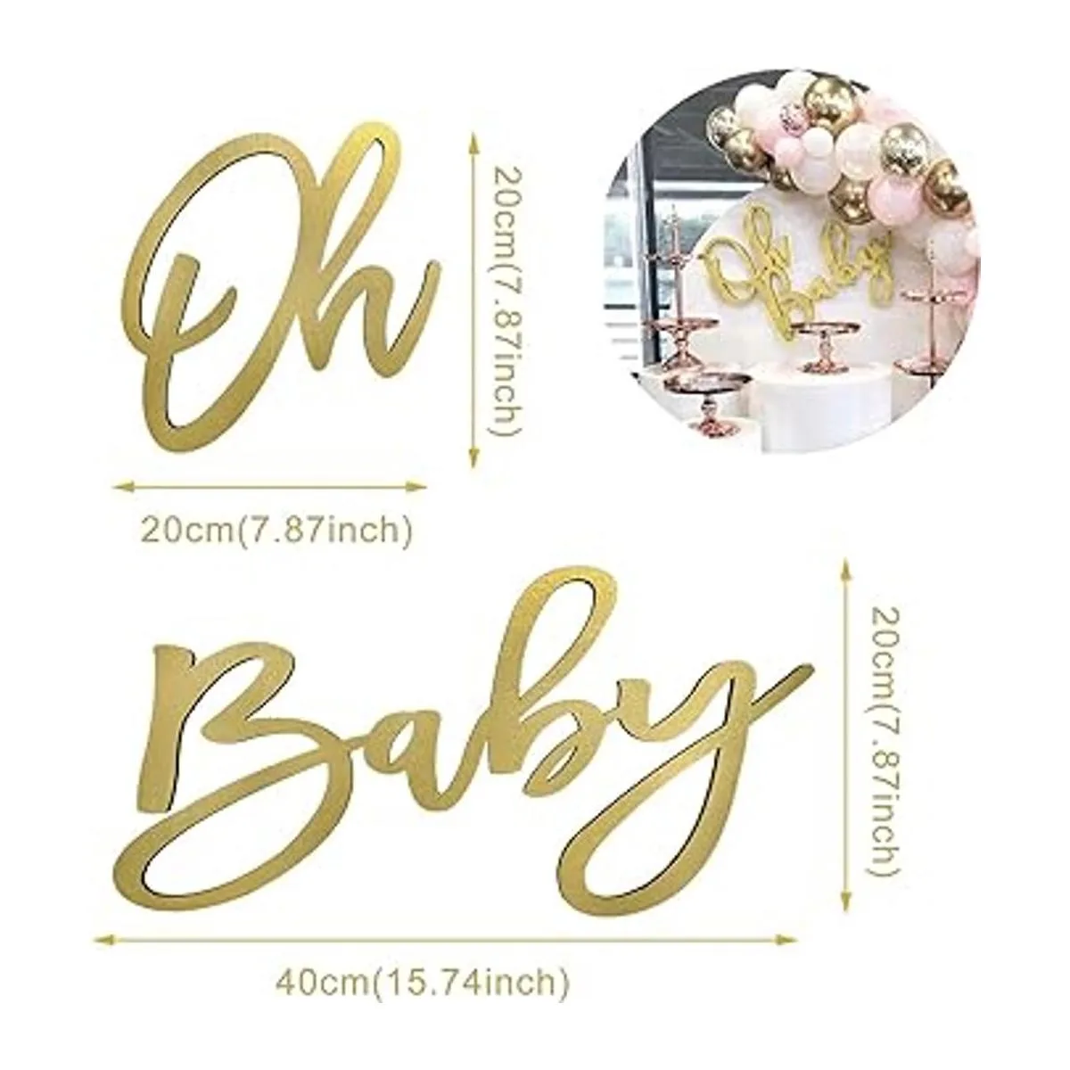 Cartel de madera para baby shower con pintura dorada_2