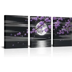 HOMEOART 3 piezas de pintura de árbol de flores de ciruela_1