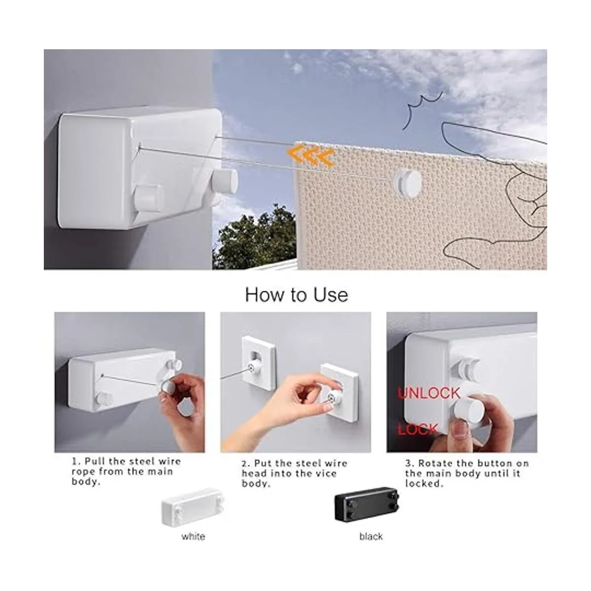 Danpoo Retractable Clothesline 13.8 Ft Stainless Steel_5