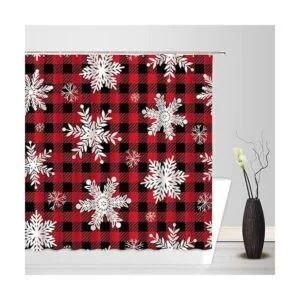 Sunhe Cortina de ducha de copo de nieve rojo negro a_2