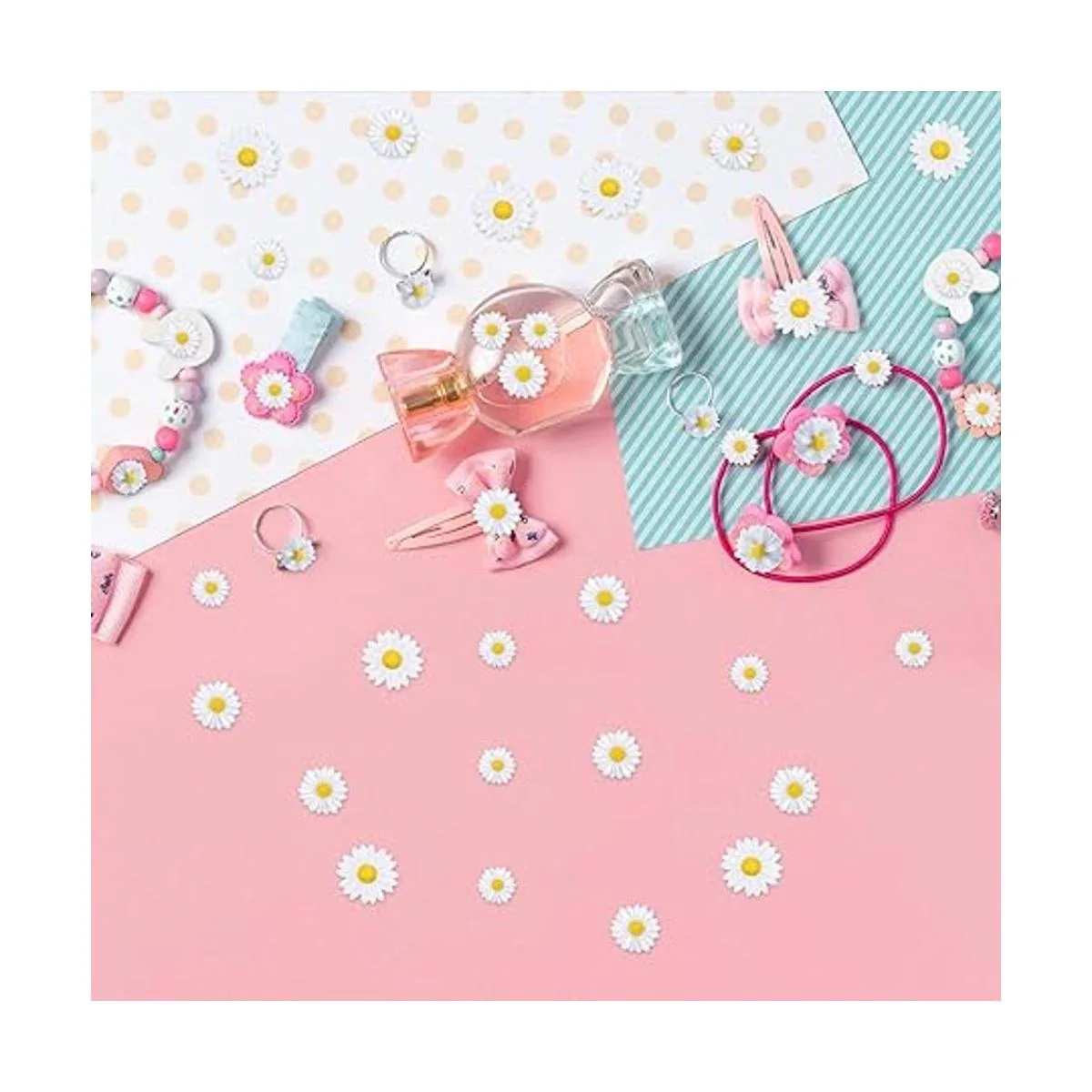 50 piezas de resina con parte trasera plana margaritas