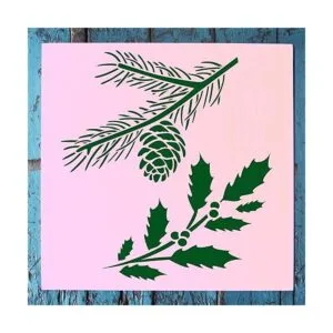 Stencil1 Plantilla de ramas de acebo y hoja perenne_2