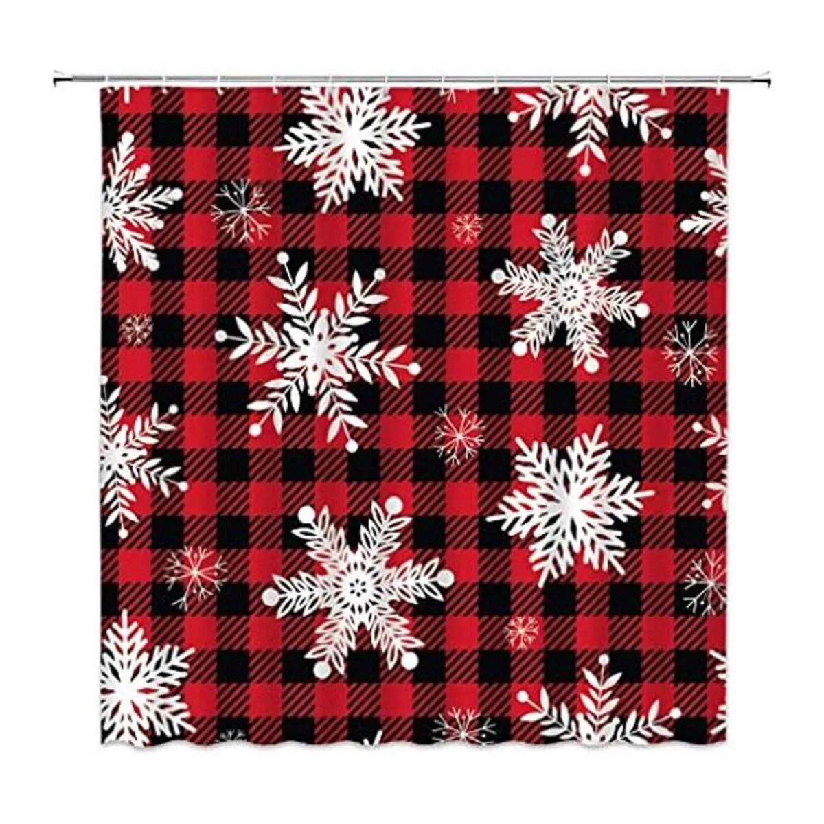 Sunhe Cortina de ducha de copo de nieve rojo negro a_1