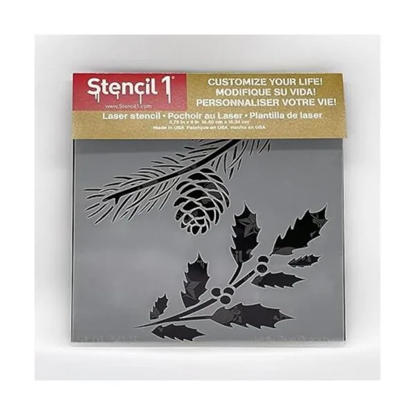 Stencil1 Plantilla de ramas de acebo y hoja perenne_5