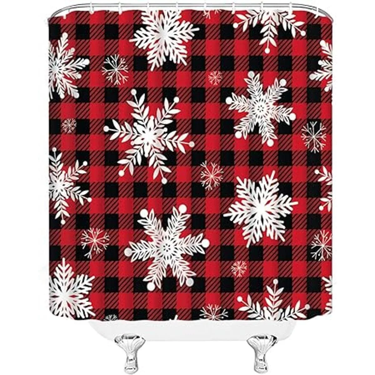 Sunhe Cortina de ducha de copo de nieve rojo negro a_3