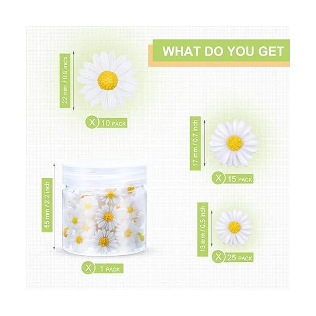 50 piezas de resina con parte trasera plana margaritas