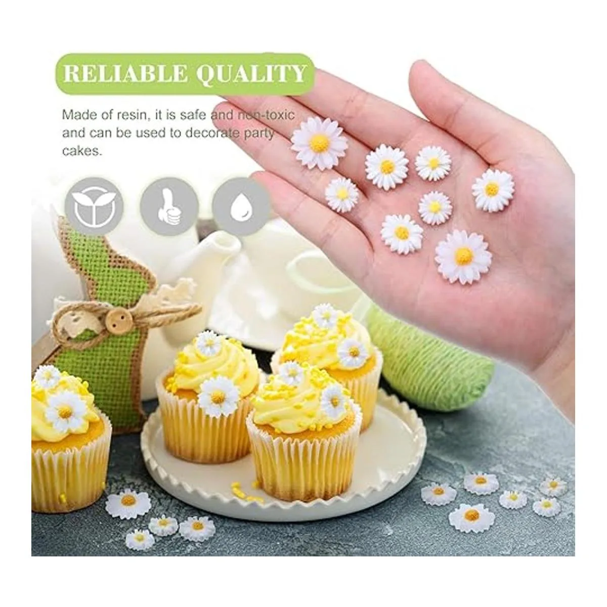 50 piezas de resina con parte trasera plana margaritas
