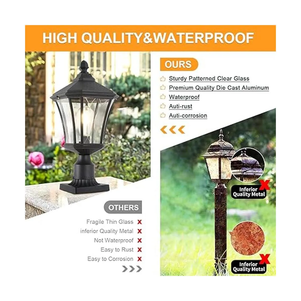 Luces de poste para exteriores de 20 pulgadas con base de