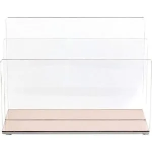 Soporte de archivo acrílico con 2 ranuras y base de oro_3