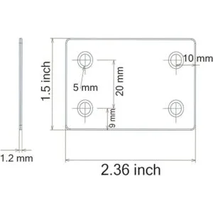 Soporte de metal plano y recto de 2.4 x 1.5 pulgadas