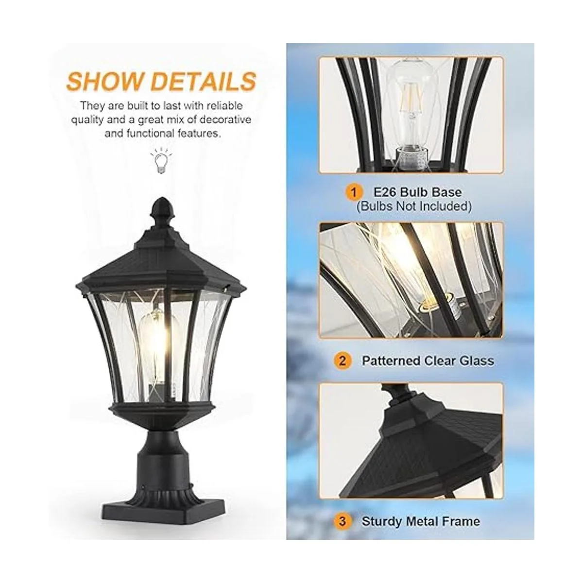 Luces de poste para exteriores de 20 pulgadas con base de