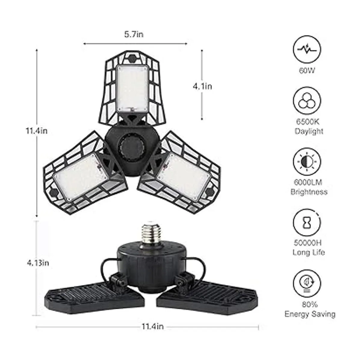 Deformable LED Garage Light 6000 Lumen 6500K Daylight_6