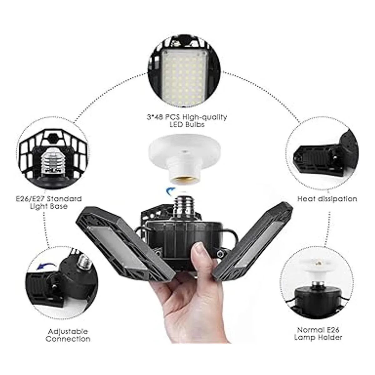 Deformable LED Garage Light 6000 Lumen 6500K Daylight_4