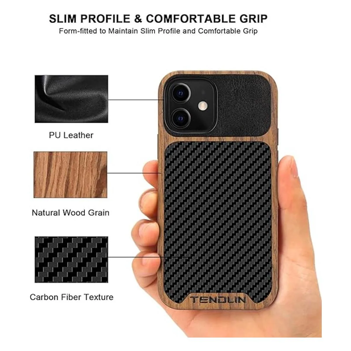 TENDLIN Carcasa híbrida para iPhone 12 diseño de grano_3