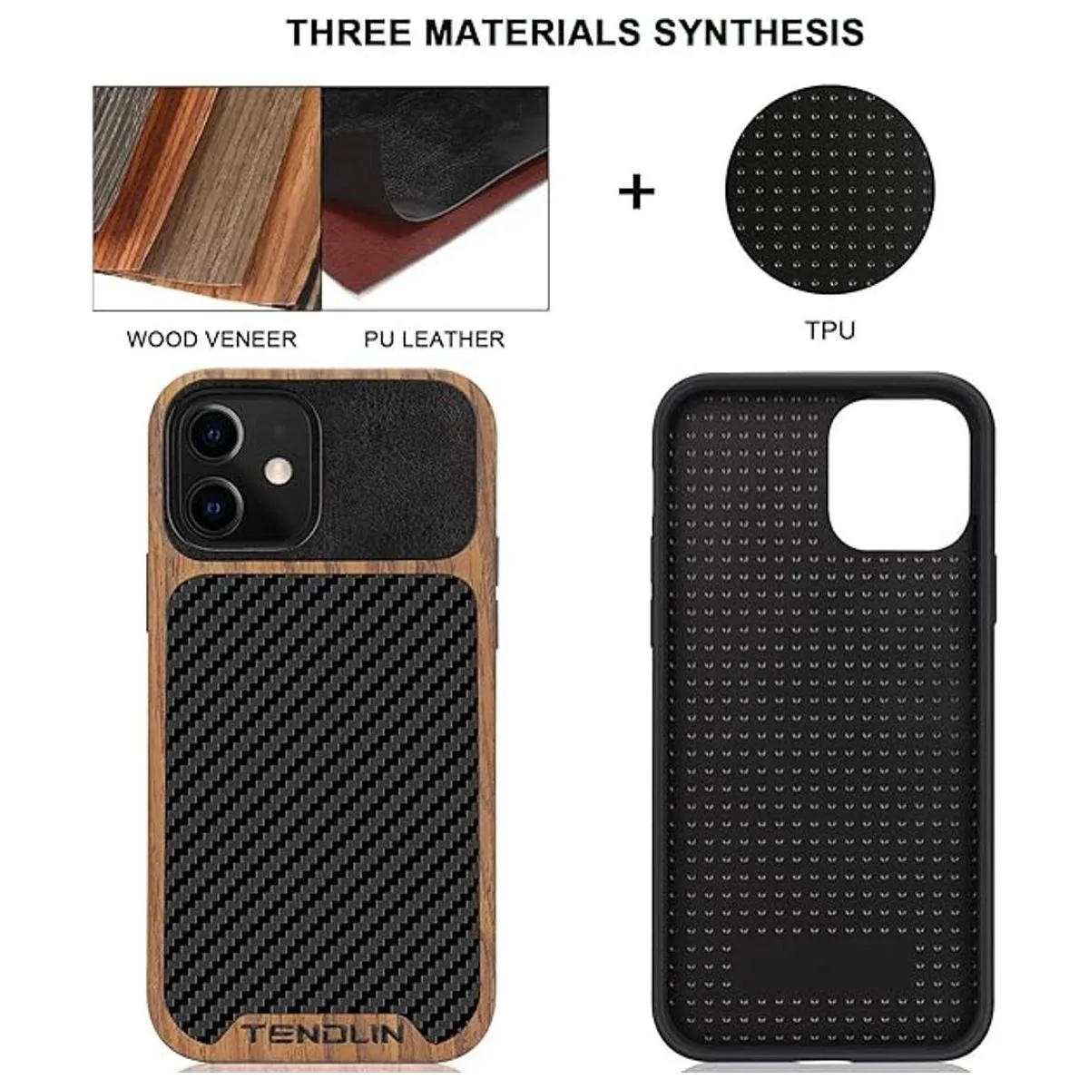 TENDLIN Carcasa híbrida para iPhone 12 diseño de grano_2