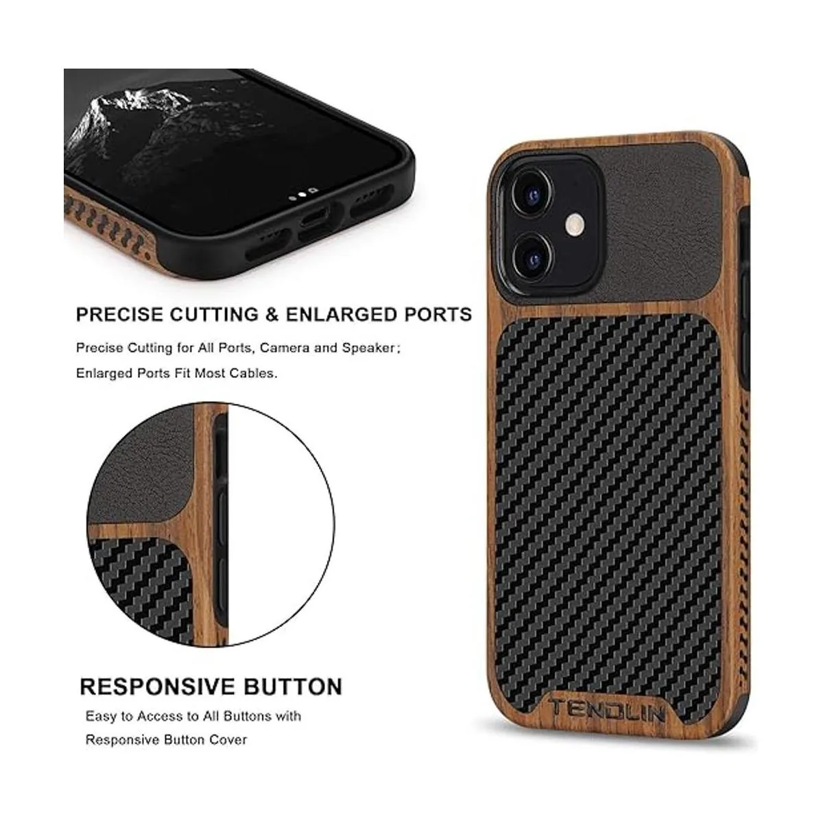 TENDLIN Carcasa híbrida para iPhone 12 diseño de grano_5