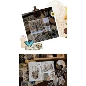 Juego de 240 calcomanías vintage Washi diseño retro de