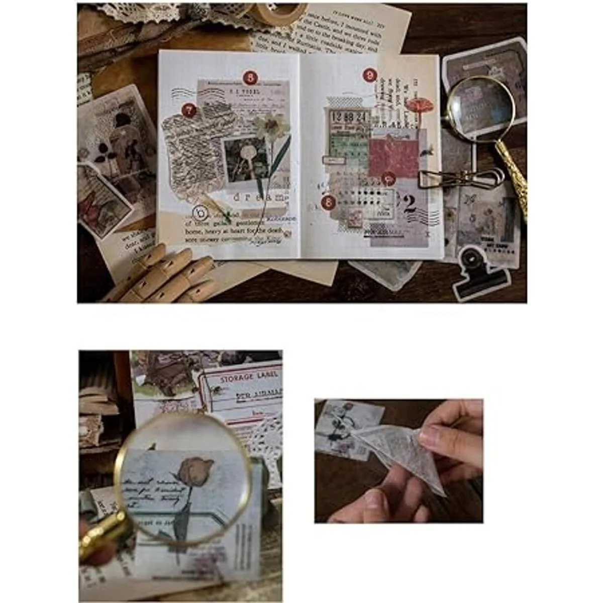 Juego de 240 calcomanías vintage Washi diseño retro de