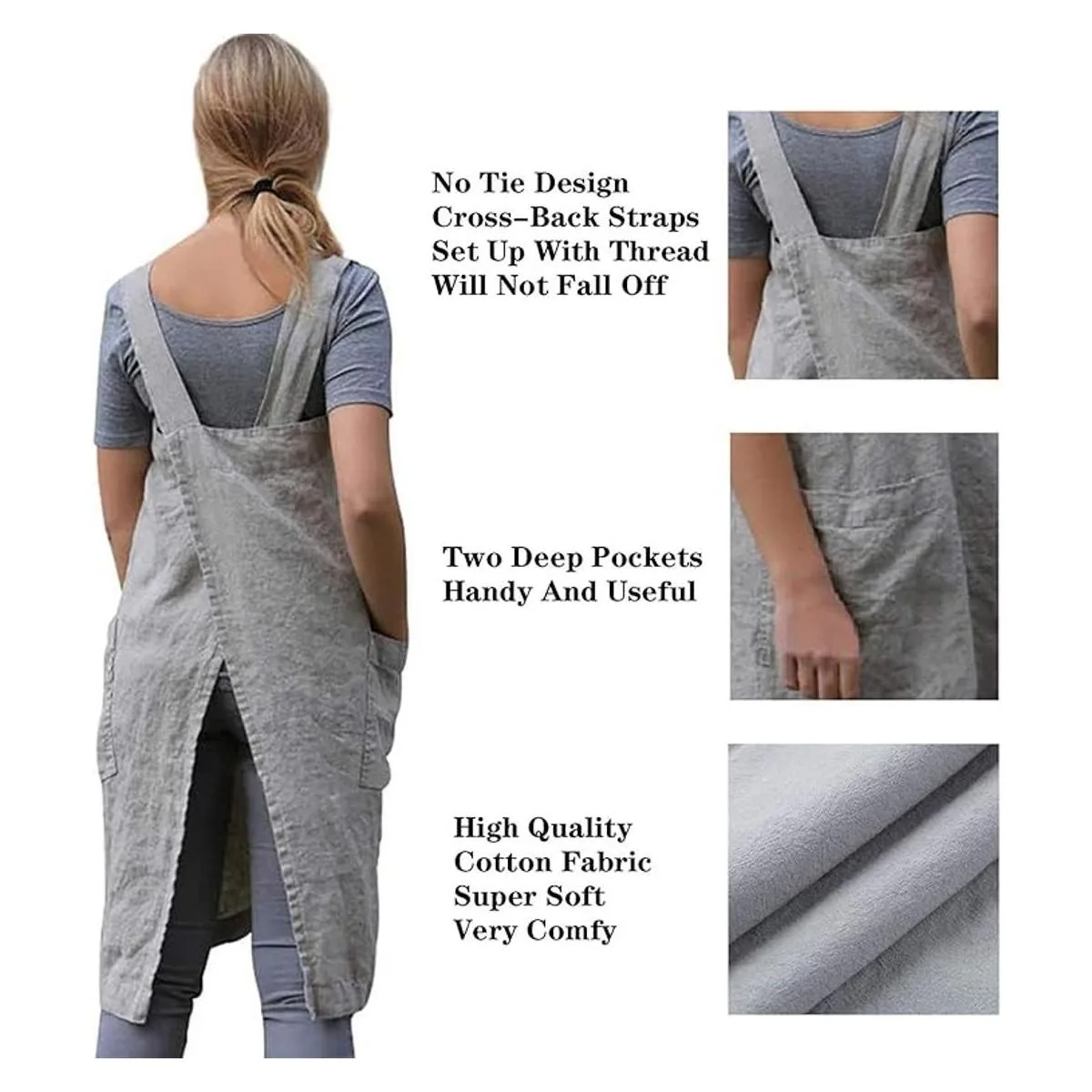 Delantal de lino de algodón delantal con espalda cruzada_3