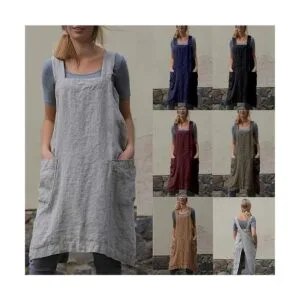 Delantal de lino de algodón delantal con espalda cruzada_5