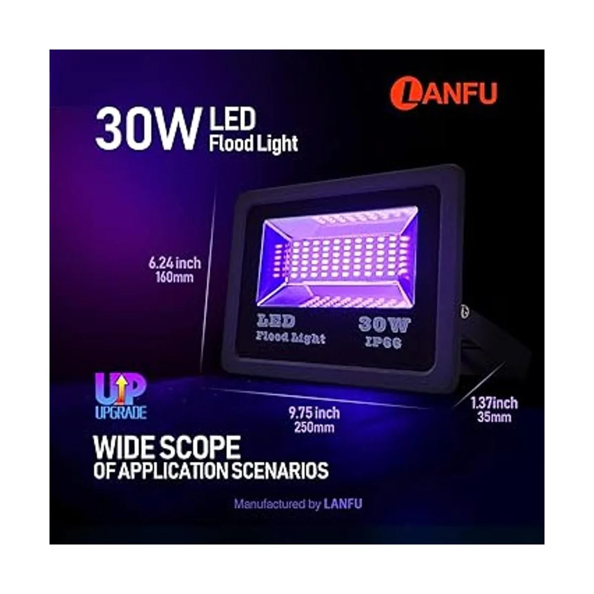 LANFU Paquete de 2 luces LED negras de 30 W para_2