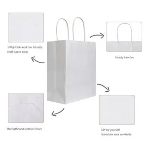 Bolsas de papel Kraft de color blanco mediano con asas a_5