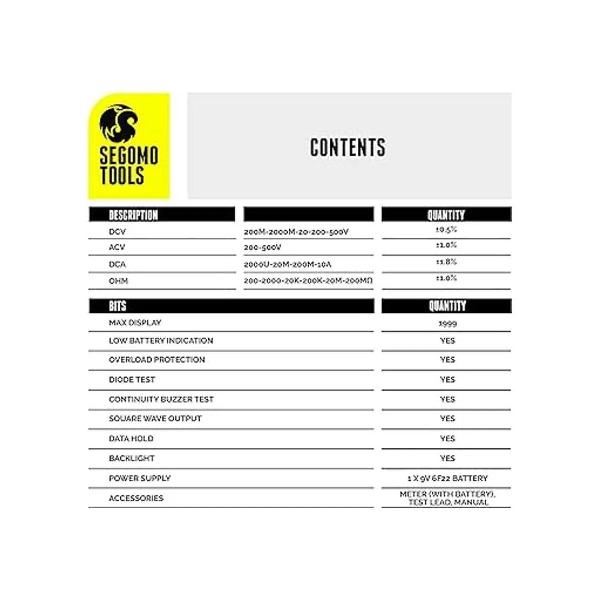 Segomo Tools DM500 Medidor de voltaje resistencia y_5