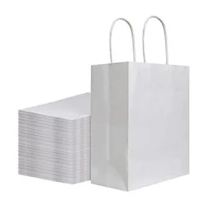 Bolsas de papel Kraft de color blanco mediano con asas a_1