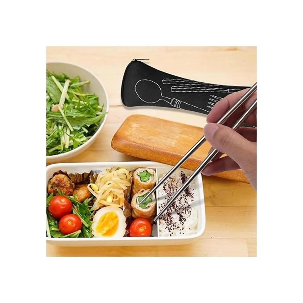 Arroyner Juego de 3 cubiertos reutilizables con cuchillo_5