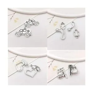 Antiguo tono plata Medico encantos jeringa estetoscopio