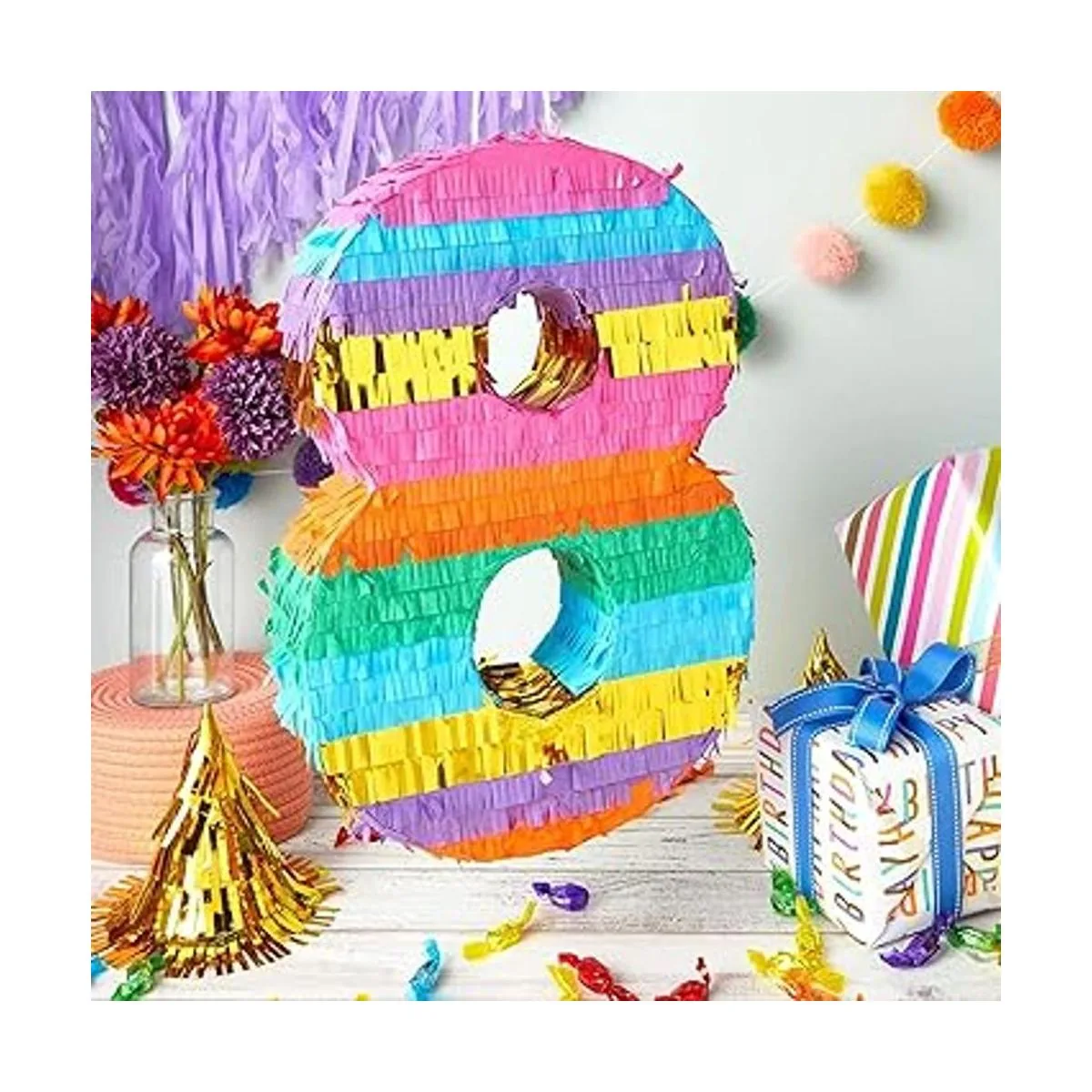 Piñata pequeña arcoíris para fiesta de cumpleaños número_2