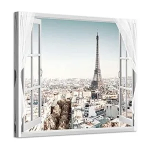 Obra de arte en lienzo de ciudad con ventana falsa