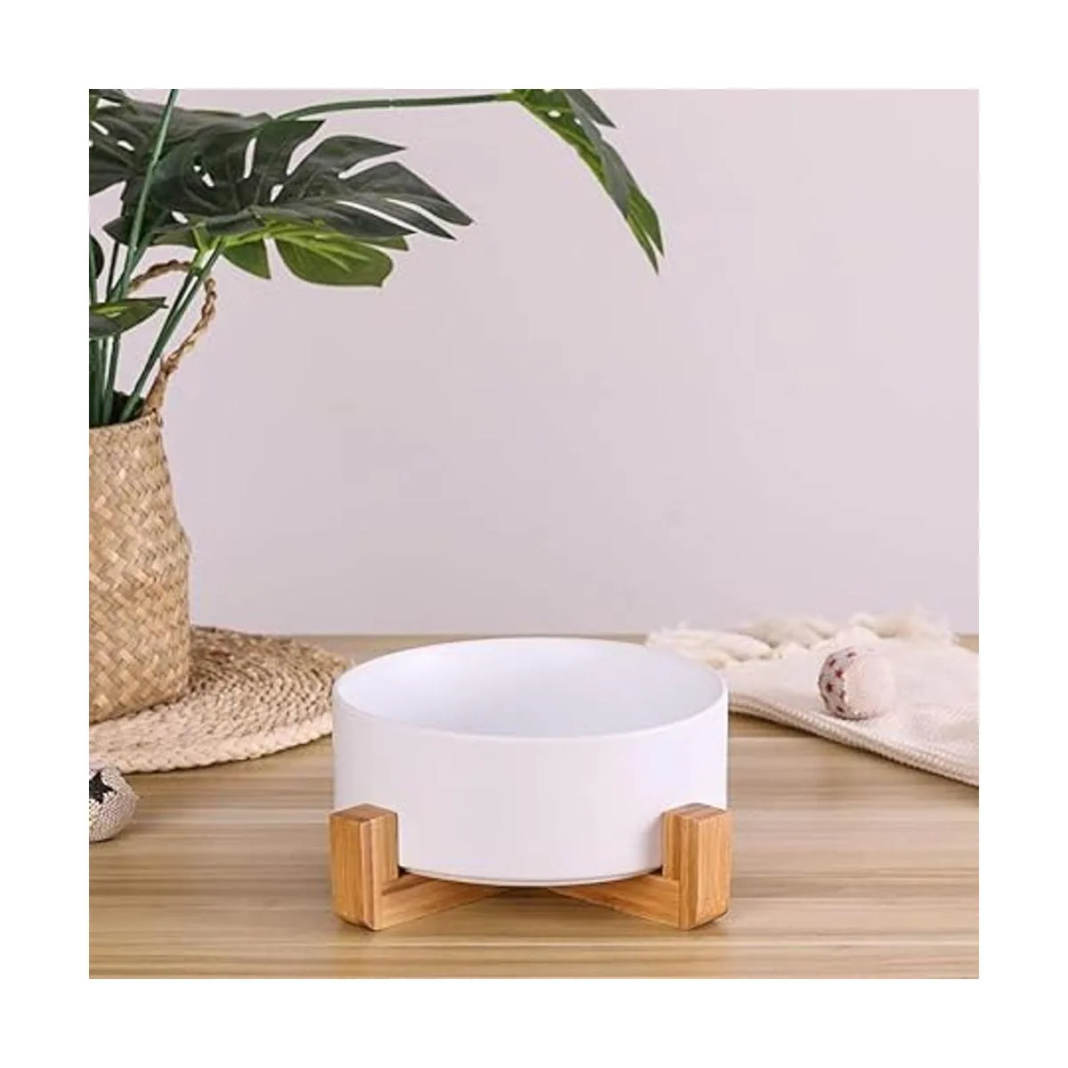 Cuencos de cerámica para perros con soporte de madera_3