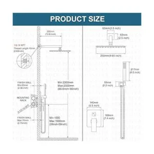 Midanya Sistema de ducha de lluvia negro mate de 10_6