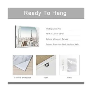 Obra de arte en lienzo de ciudad con ventana falsa