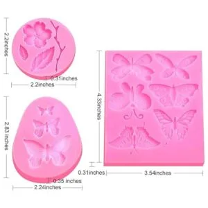 5 moldes de silicona con forma de mariposa y flor para