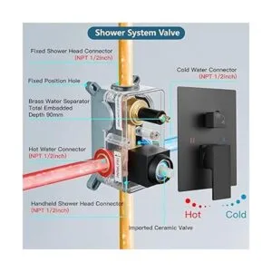 Midanya Sistema de ducha de lluvia negro mate de 10_5