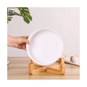 Cuencos de cerámica para perros con soporte de madera_4