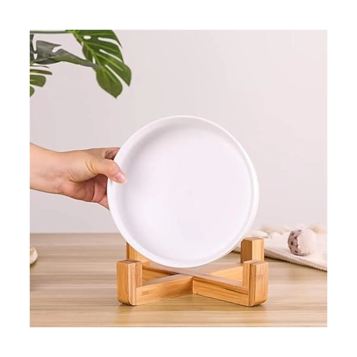 Cuencos de cerámica para perros con soporte de madera_4