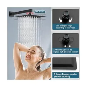 Midanya Sistema de ducha de lluvia negro mate de 10_2