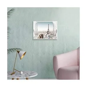 Obra de arte en lienzo de ciudad con ventana falsa