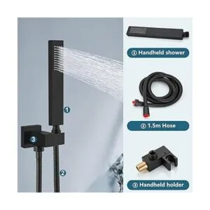 Midanya Sistema de ducha de lluvia negro mate de 10_3