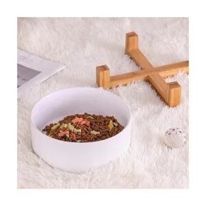 Cuencos de cerámica para perros con soporte de madera_6